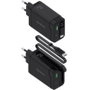 Aisens Cargador GaN 65W con Cable Retráctil USB-C y 3 Puertos, Negro